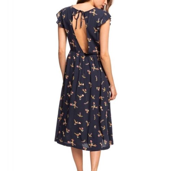 Roxy Rush Minute Short Sleeve Midi Dress Navy Floral Size Small - Picture 12 of 13